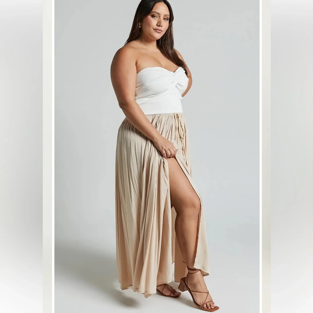 Showpo under the twilight boho Beige A-Line Skirt tassel tie slit - Picture 2 of 12